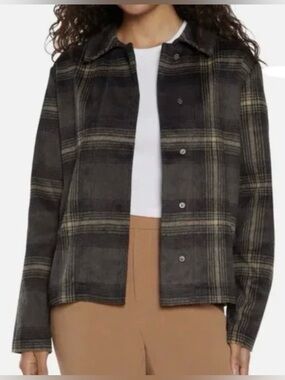 Banana Republic Women Snap Front Jacket Lightweight Plaid Brown/Gray Medium New